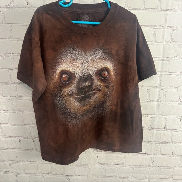 The Mountain brown tie dye sloth face nature animal graphic unisex tee Medium - Picture 5 of 5